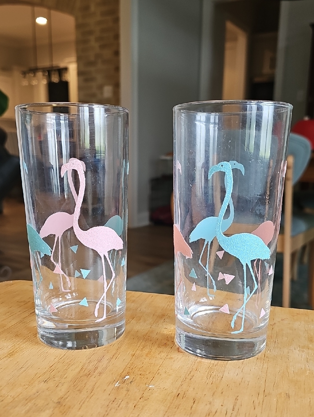 Set of 2 Flamingo Print Highball Glasses - Pink & Aqua Vintage Libby.